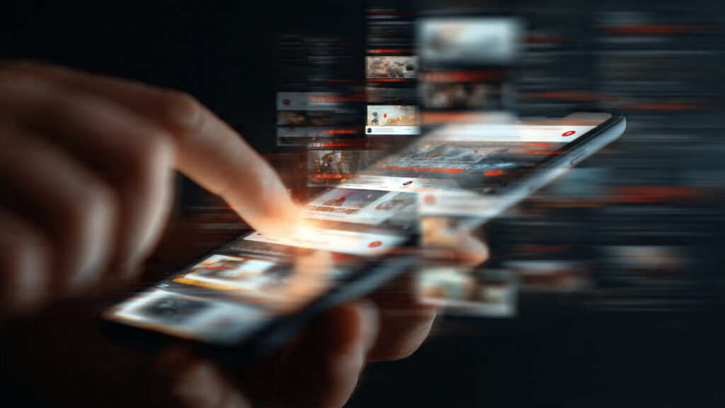 What Is Social Media Marketing? A Beginner's Guide , Customers scrolling social media feeds and stopping at engaging business content