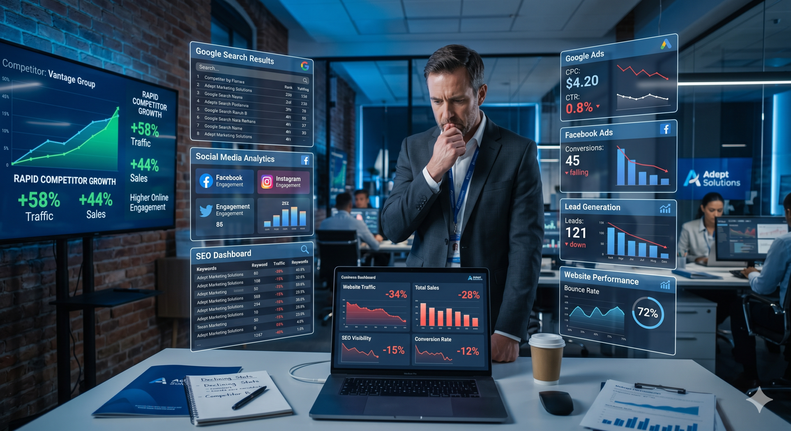 Business owner realizing the importance of digital marketing for business growth.